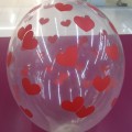 Кулька латексна 35 см - 14" з принтом "Червоні сердечка на прозорому" арт. 3021