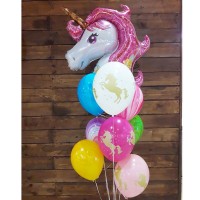 Гелиевые шары, композиция «Букет с единорогом» арт. 013