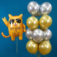 Гелиевые шары, композиция "Cool cat и шары хром" арт. 047
