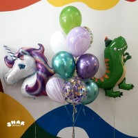 Гелиевые шары, композиция "Динозавр и единорог" арт. 0109