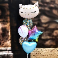 Гелиевые шары, композиция "Кошечка со звёздами" арт. 0242