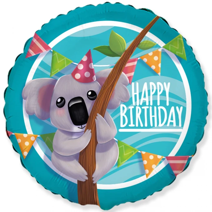 Фольгована кулька "Нappy birthday Коала на гілці" 18" арт. 3202-2835